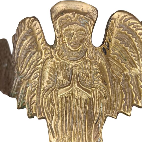 Vintage Brass 3 Angel Pillar Candle Holder Round 5"x5.5" Christmas Easter Decor - Picture 9 of 12